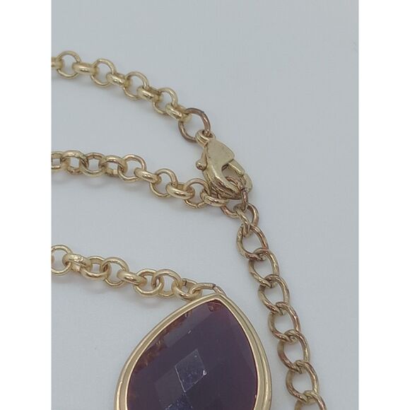 Red Brown Gold Tone Faceted Rhinestone 18-21" Chain Statement Necklace - Picture 6 of 6